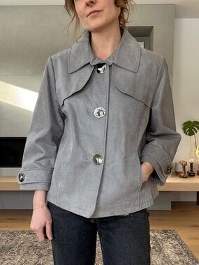 Danier Grey leather Button-Front Jacket small to medium